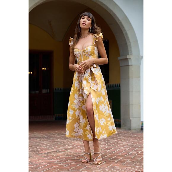 V. Chapman Gold Floral Midi Dress - Picture 2 of 16